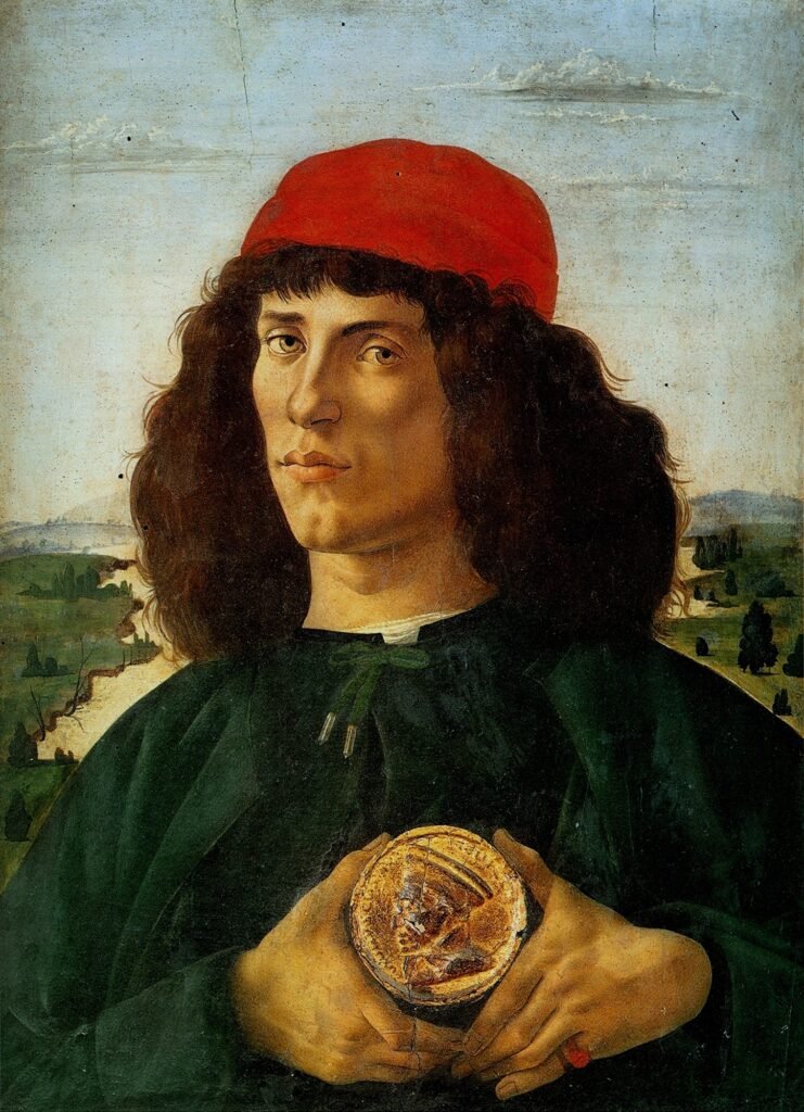 "Portrait of a Man with a Medal of Cosimo the Elder", circa 1474-1475, Galleria degli Uffizi, Italia.