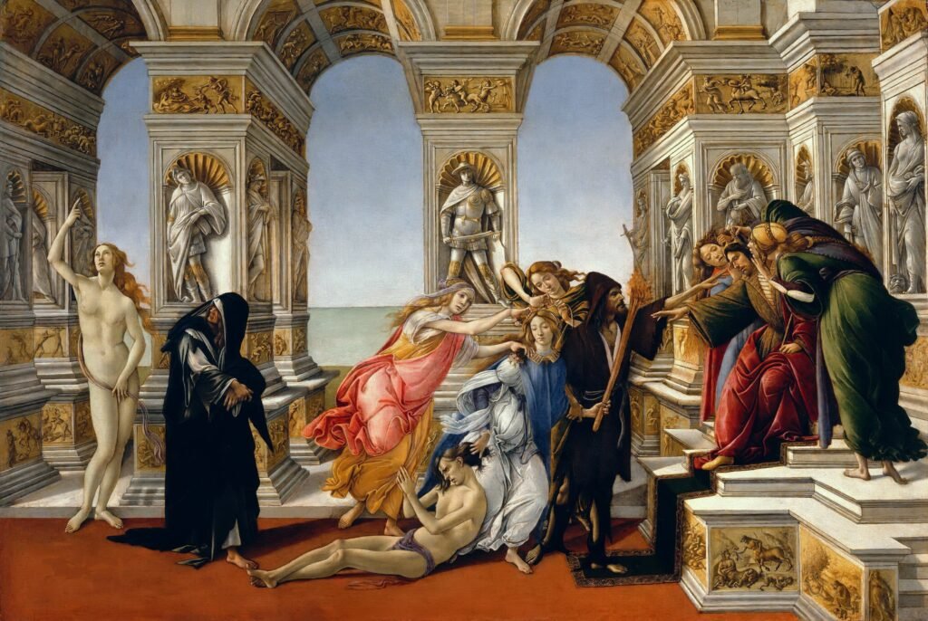"Calumny of Apelles", circa 1485, Galleria degli Uffizi, Italia.