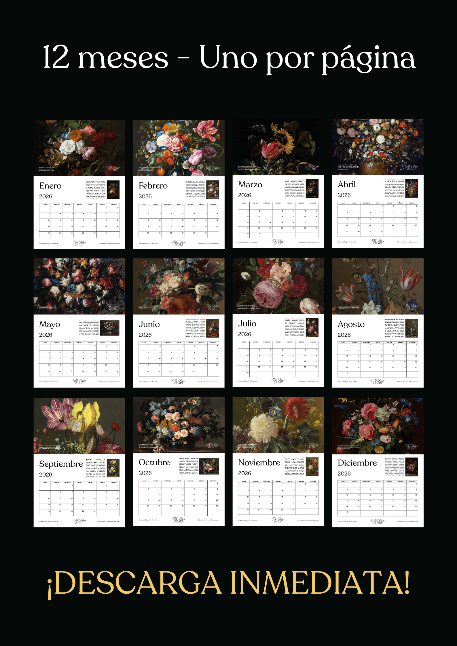 Calendario Imprimible A3 "Flores en el Arte: Bodegones del Barroco" - Image 5