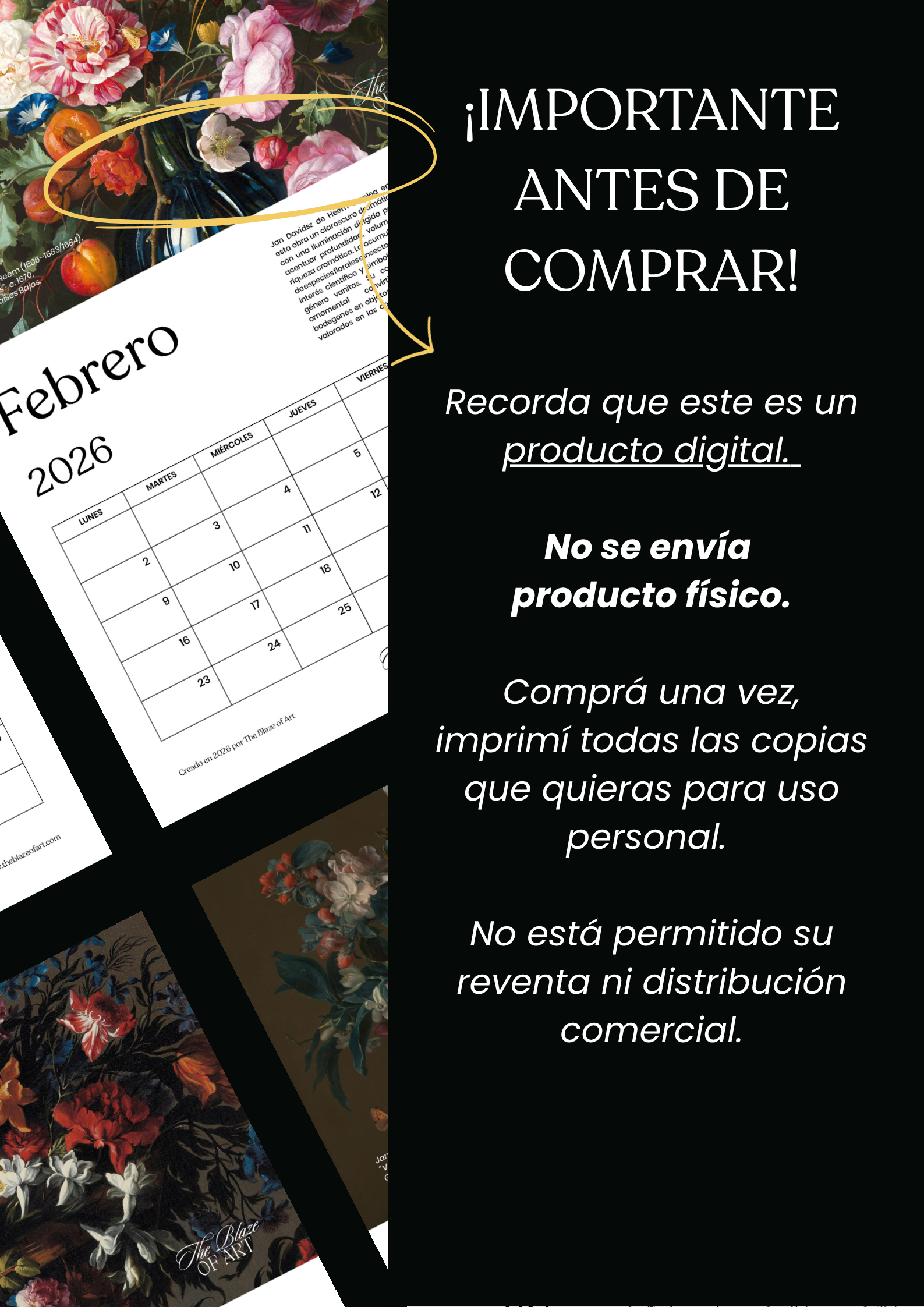 Calendario Imprimible A3 "Flores en el Arte: Bodegones del Barroco" - Image 7